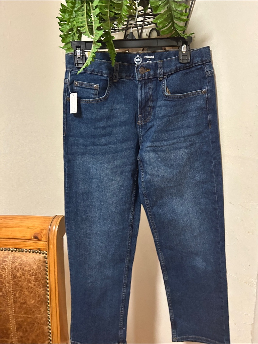 Wonder Nation Boy's Relaxed Fit Straight Leg Medium Blue Washed Jeans.